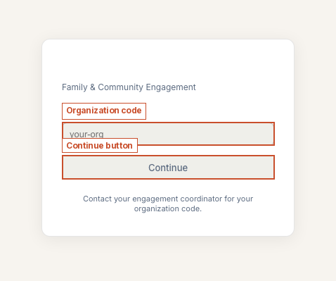 Organization code screen